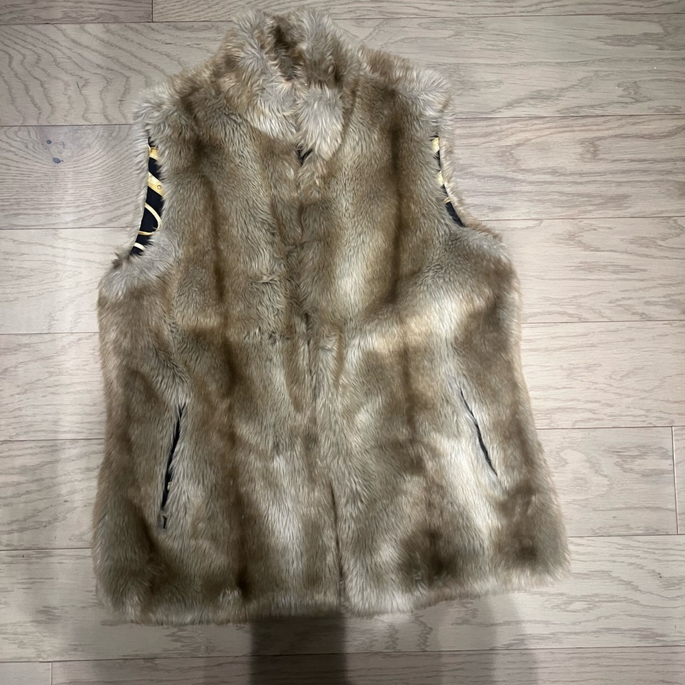 J. McLaughlin Faux Fur Vest reversible with Gold Accents